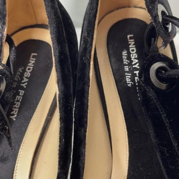 LINDSAY PERRY Velvet Leather Peep Toe Pumps Black Tied Side Size 40 - Picture 7 of 9